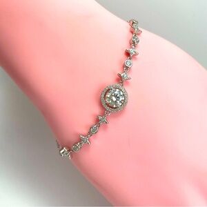 Beautiful 1ct Certified Round Cut White Moissanite Clasp Closure Bracelet Silver
